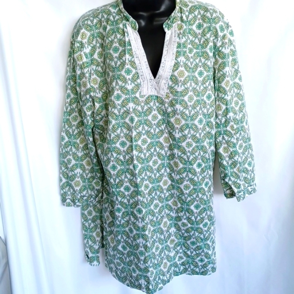 “346” Brooks Brothers Mint Green paisley printed long sleeve tunic top sz XL